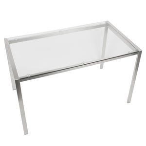 English Elm Fuji Contemporary Dining Table With Clear Glass Top & Stainless Steel Legs - Seats 6 Comfortably! B202P223387
