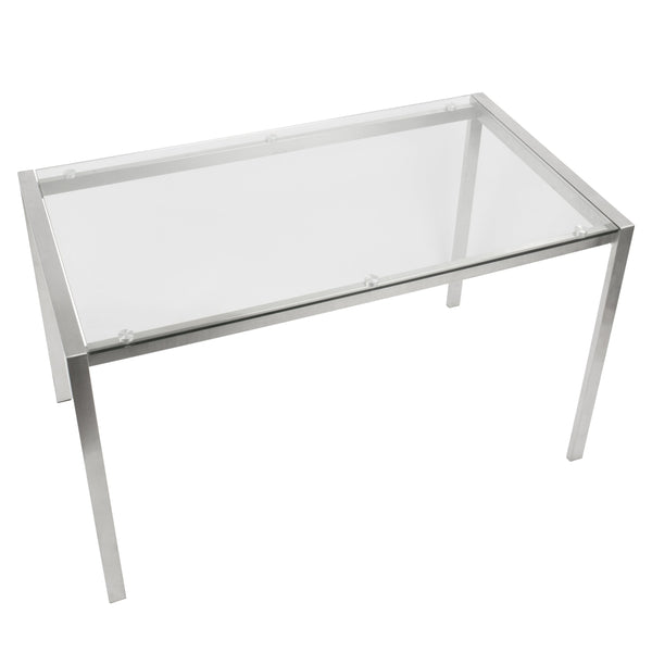 English Elm Fuji Contemporary Dining Table With Clear Glass Top & Stainless Steel Legs - Seats 6 Comfortably! B202P223387