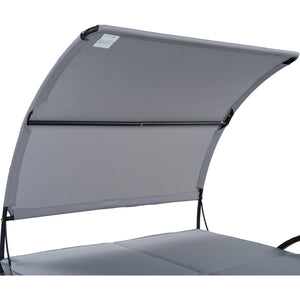 English Elm U_style Outdoor Double Sun Lounger Hdpe Wicker Steel Frame with Canopy Pop up Tables Gray WY000485AAE