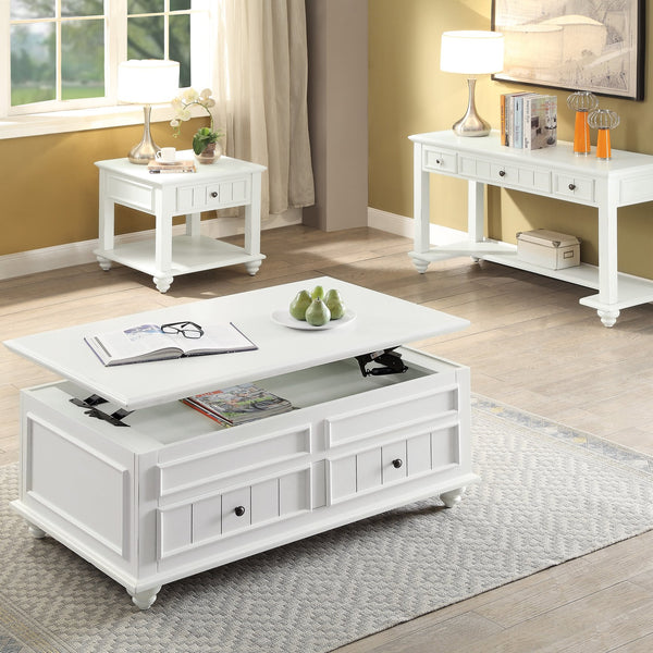 English Elm White Washed End Table with Drawer and Open Shelf, Trim Molding, Classic Square & Bun Legs, Timeless Elegance B062P191044