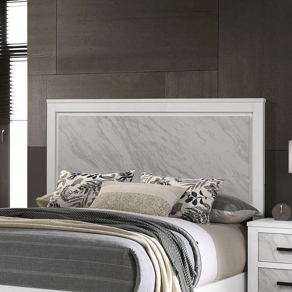 English Elm Contemporary White Queen Bed With Faux Marble Headboard & Footboard - Modern Bedroom Elegance B2741S00710