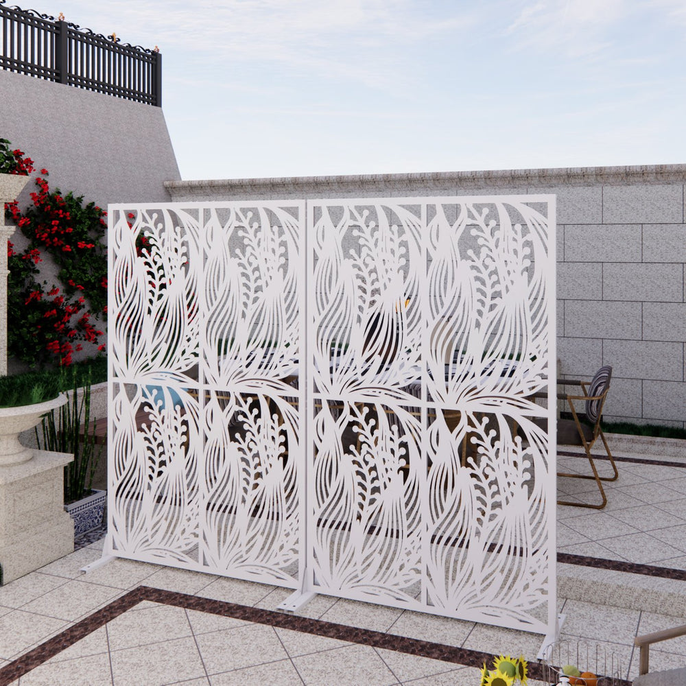 English Elm Metal Bird Cutout Privacy Screen Freestanding Powder Coated Steel Patio Room Divider White W1586P282278