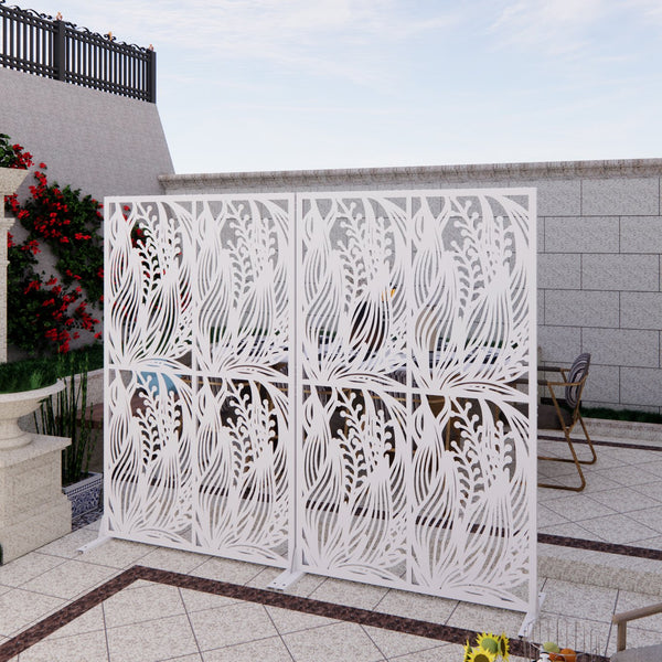 English Elm Metal Bird Cutout Privacy Screen Freestanding Powder Coated Steel Patio Room Divider White W1586P282278