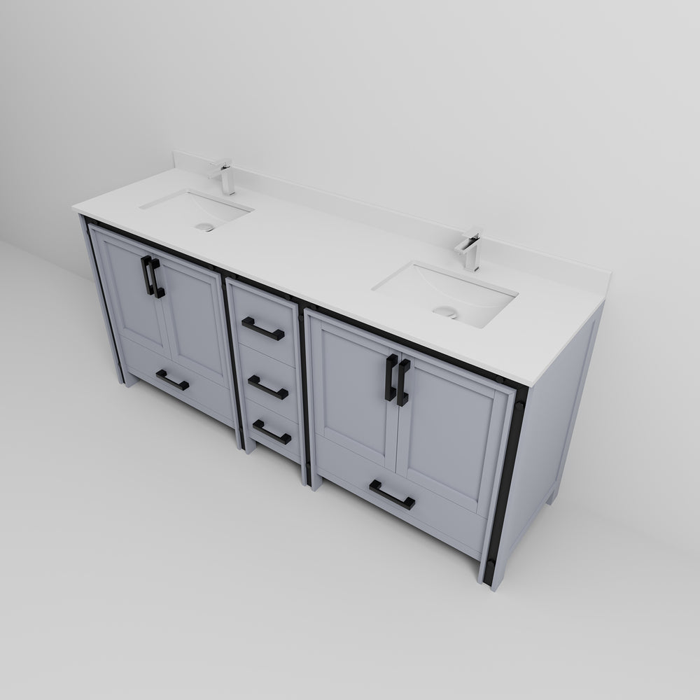 English Elm Dark Grey Double Bath Vanity With Cultured Marble Top, Soft-Close Cabinets & Chrome Faucet Set B2731P260653