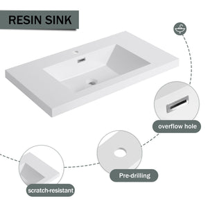 English Elm 36" Freestanding Bathroom Vanity with Resin Sink, Soft-Close Doors, Adjustable Shelf & Metal Handles Light Coffee W999S00296