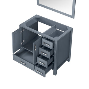 English Elm Dark Grey 36in Bath Vanity w/ Left Offset Sink, 5 Drawers + Cabinet, Mirror Included (34x32) B2731S00508
