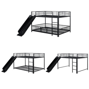 English Elm Full Full over Full Metal Bunk Bed with Slide, Interchangeable Stairs, Gate & Safety Guardrails for Kids Black SF000170AAB
