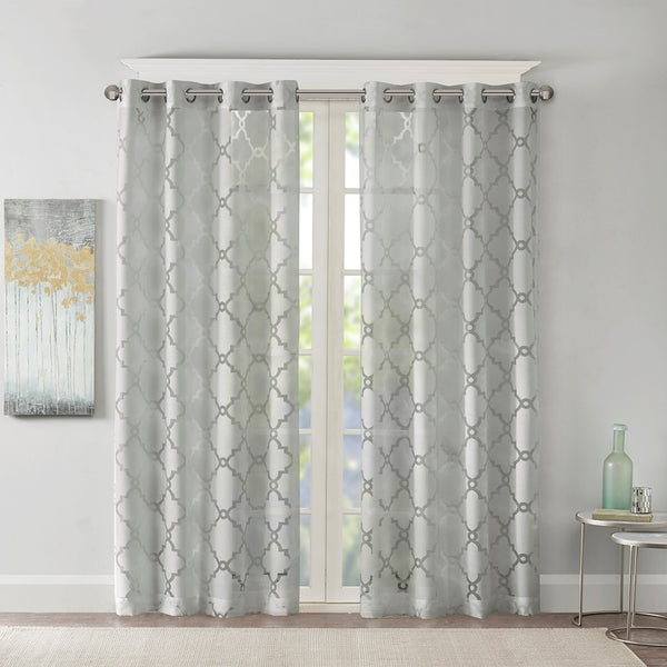 English Elm Fretwork Burnout Sheer Curtain Panel – Elegant Lightweight Design For Modern Home Décor, 50X84" B03598129