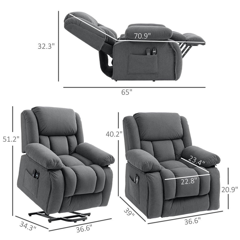 English Elm Massage Power Lift Recliner with Velvet Fabric Heat Lumbar and Eight Vibration Points T3971P405219