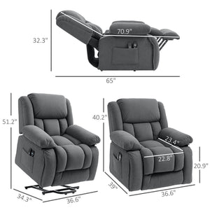 English Elm Massage Power Lift Recliner with Velvet Fabric Heat Lumbar and Eight Vibration Points T3971P405219