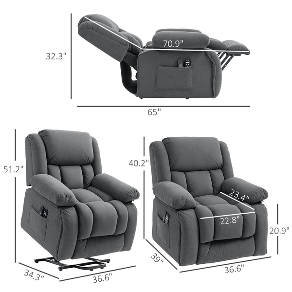 English Elm Massage Power Lift Recliner with Velvet Fabric Heat Lumbar and Eight Vibration Points T3971P405219