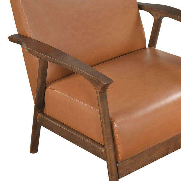 English Elm Brown Faux Leather Accent Chair with Cushion, Solid Rubberwood Frame, Modern Living Room Seat B011P287483