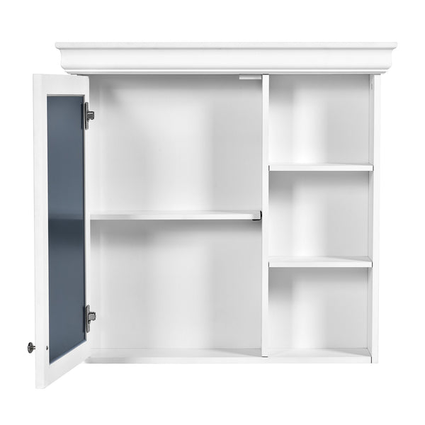 English Elm 30'' Wall-Mounted Medicine Cabinet with Mirror and Adjustable Shelves, Modern MDF Storage Organizer White N710P209425K
