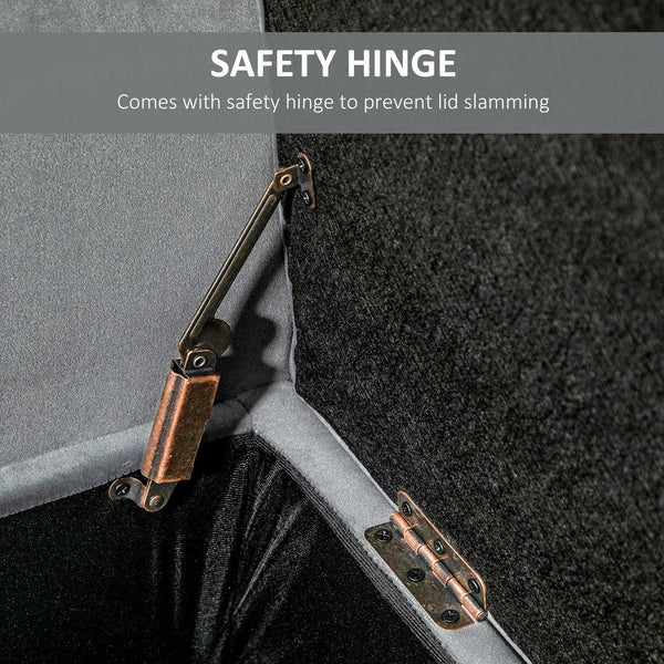 English Elm HOMCOM Button-Tufted Storage Ottoman Bench with Rolled Arms, Velvet-Feel Grey Upholstered Seat, 286 lb Capacity W2225P173825