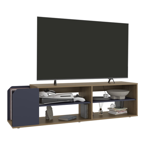 English Elm Solene Modern TV Stand with Open Shelves, Blue Walnut Finish, Durable Engineered Wood Media Console B070P391789