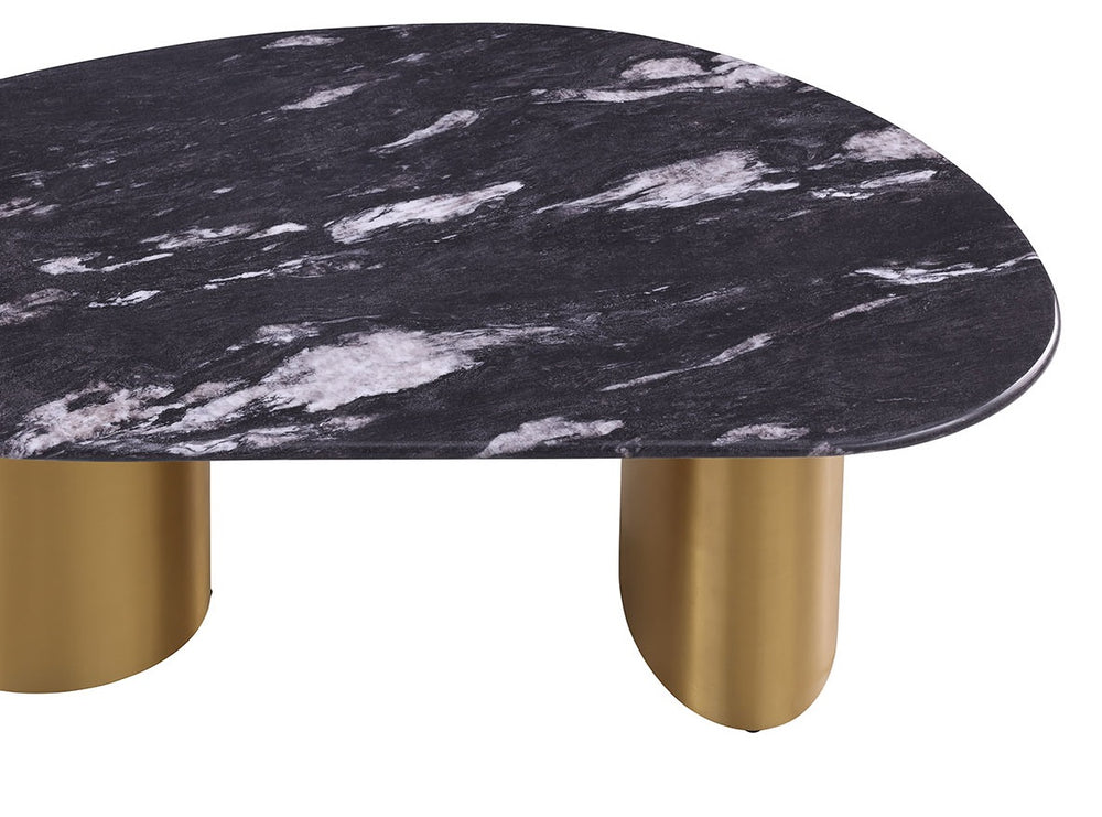 English Elm 1pc Oval Coffee Table with Sintered Stone Top, Matte Gold Legs, Black & Gray Two-Tone Curved Edge Finish B2741S00641