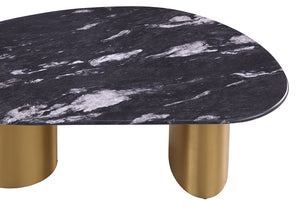 English Elm 1pc Oval Coffee Table with Sintered Stone Top, Matte Gold Legs, Black & Gray Two-Tone Curved Edge Finish B2741S00641