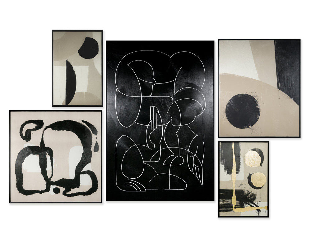 Sunpan Multiple Lives Wall Art Set of 5 - Luxe Canvas Prints with Gold Detail & Textured Dimensions