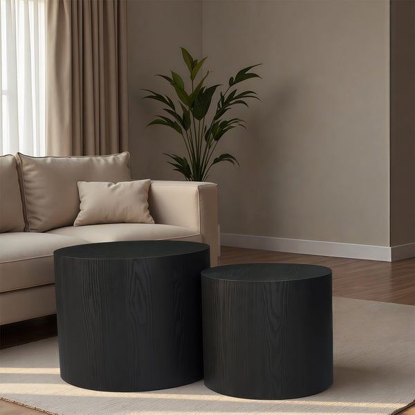 English Elm Nesting Round Coffee Tables Set of 2 Mdf Modern Matte Black for Small Living Spaces W3204P390985