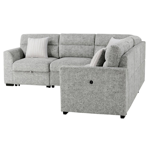 English Elm Emiliano Sleeper Sectional with Nickel Frame Usb Port and Toss Pillows Included B201S00479