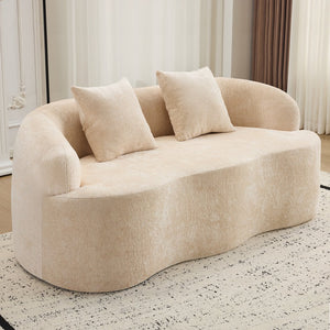 English Elm Beige Curved Loveseat Sofa with Round Arms, 2 Pillows, Foam+Spring Comfort, No Assembly, Compact Stylish Seating W3612P348747