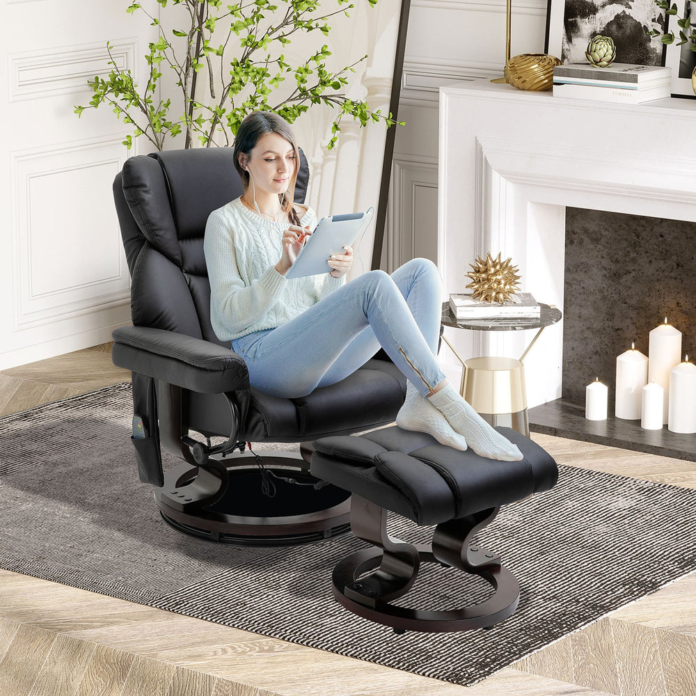 English Elm Homcom Massage Recliner Chair With Ottoman, 10 Vibration Points, 360° Swivel, Faux Leather Comfort W2225P217951