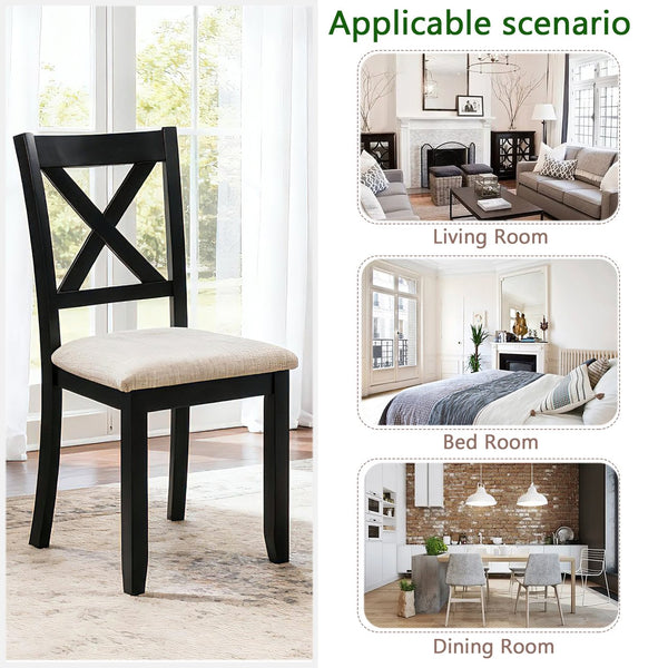 English Elm Dining Chairs Set of 4 Rubberwood Frame Linen Seat Modern Ergonomic Kitchen Side W1998P336527