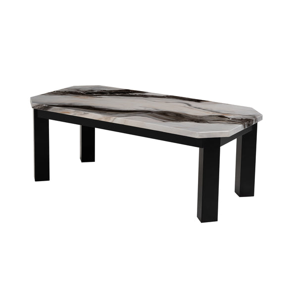 English Elm Jasper Faux Panda Marble Coffee Table with Solid Wood Base, Clipped Corners & Contemporary Flair Black+Ivory 51.5 L x 27 W x 6 H B201P296301
