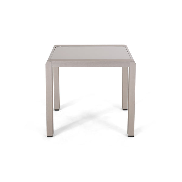 English Elm Cape Coral Frosted Tempered Glass Outdoor Side Table with Rust Resistant Aluminum Frame 65810.00