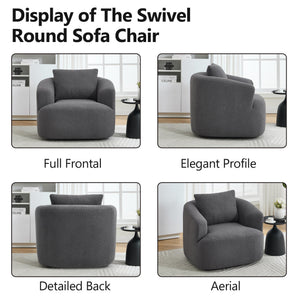 English Elm 360° Swivel Barrel Chair Teddy Fleece Upholstery with Pillow for Bedroom Reading Nook Antique Dark Grey W1803P363033