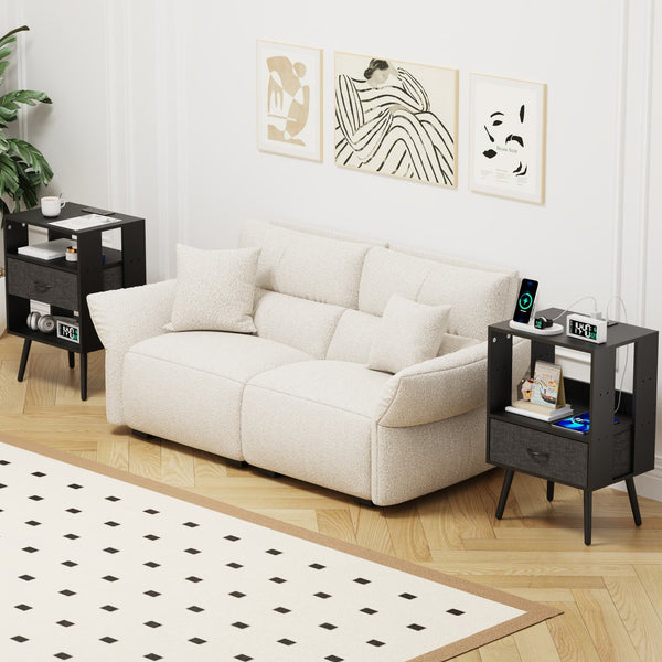 English Elm 2 Pack Modern Nightstands With Led Lighting & Charging Station - Stylish Fabric Drawers Included W1550P272495