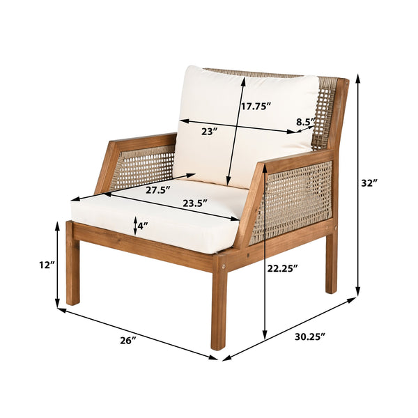 English Elm Acacia Hardwood Wicker Club Chair Deep Seating Outdoor Patio with Cushioned Comfort N780P248457T