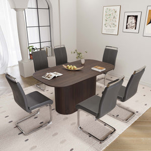 English Elm 63" Modern Medieval Brown Mdf Dining Table & 6 Pu Armless Chairs Set With Silver Legs For Style & Comfort W2189S00679