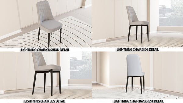English Elm A Set of 4 Mid-century Pu Leather Dining Chairs with Cushioned Seats Metal Legs W3732P412265