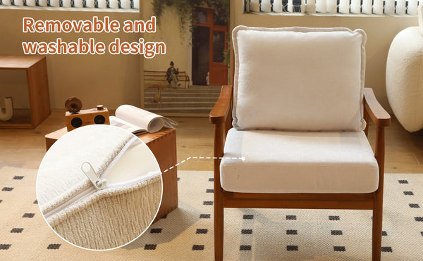 English Elm Cute Fabric Armchair Solid Wood Frame Compact Upholstered Seat for Bedroom or Apartment White W2105P420762