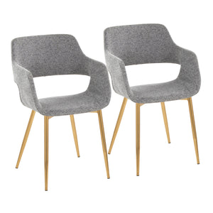 English Elm Margarite Contemporary Dining Chairs Set Of 2 - Elegant Grey Fabric & Gold Metal Accent Chairs B202S01262