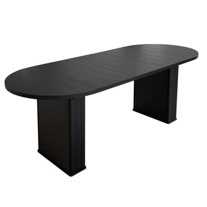 English Elm Kitchen extendable dining table with travertine-inspired melamine top, rounded edges, sturdy wooden base for family gatherings Black W1347S00016