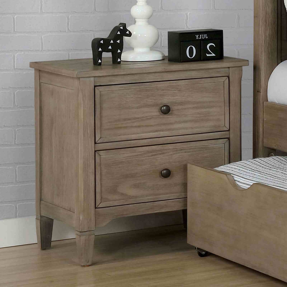 English Elm Wire-brushed Warm Gray 2-drawer Nightstand Solid Wood Grain Felt-lined Bedroom B2741P460174