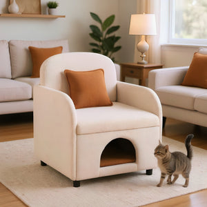 English Elm Furniture Fluffy Sherpa 2-in-1 Pet-Friendly Upholstered Barrel Armchair with Lumbar Pillow, Cream White Cozy Retreat for Living Room Bedroom Office N843P331158C