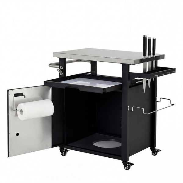 English Elm K&k Outdoor Rolling Grill Cart Stainless Steel Top Bbq Prep Station with Cover N707P379796B