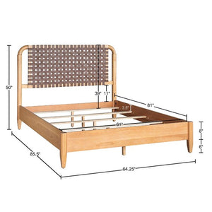 English Elm Woven Faux Leather Queen Bed with Caramel Maple Wood Frame, PU Upholstery, 6" Clearance & Sturdy Design B035S00058