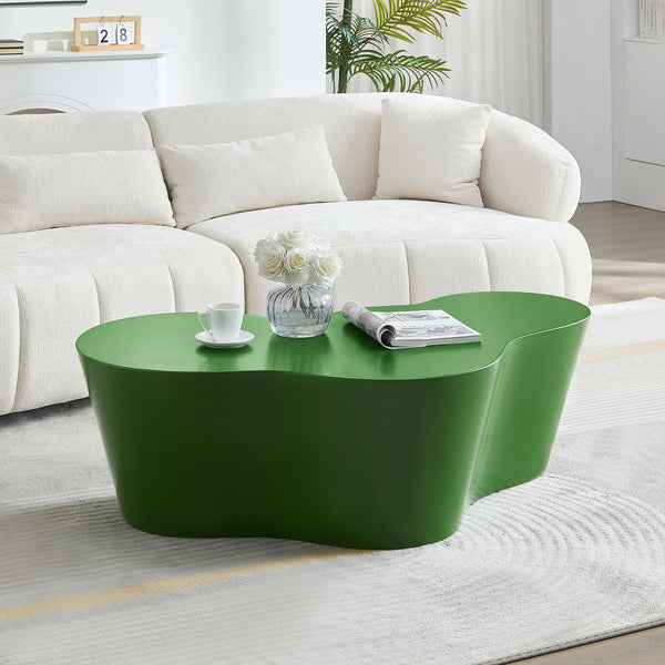 English Elm 50 Inch Sculptural Fiberglass Coffee Table Ready to Use Focal Point for Modern Living Rooms Green W876P452391