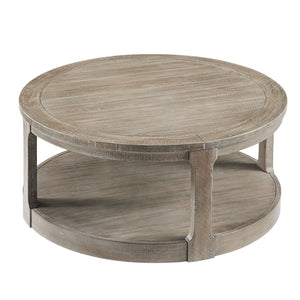 English Elm 40inch Two Tier Round Pine Wood Coffee Table with Wheels Rustic Vintage Living Room W2582P308198