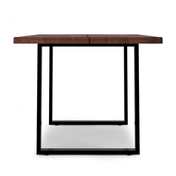 English Elm Fieldcrest Solid Acacia Dining Table with Live Edge Top and Black U-Shaped Iron Legs, 72" Walnut B136P203504