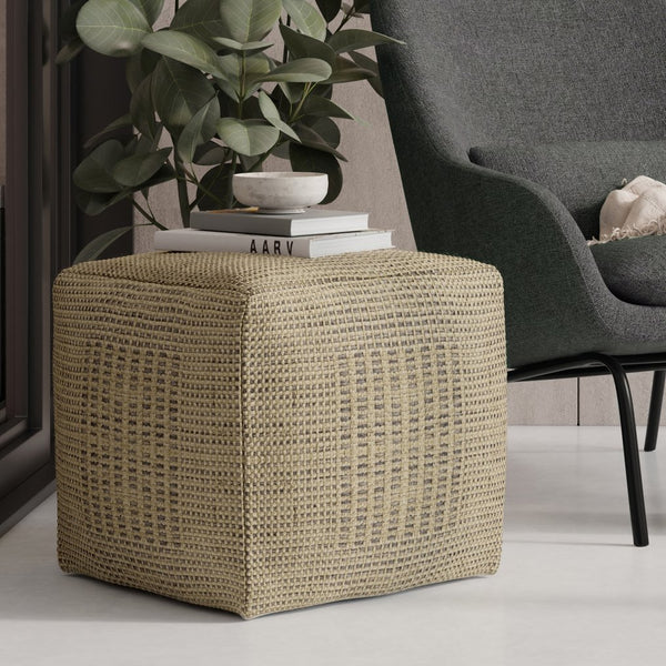English Elm Delilah Natural Square Woven Jute Pouf – 18" Cube, Durable Polystyrene Fill, Multi-Use Footstool & Accent Seat B136P252626