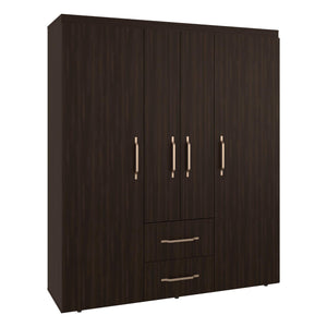 English Elm Stained Walnut Four Door Wardrobe with Rods Shelves and Drawers for Bedroom B062S01864