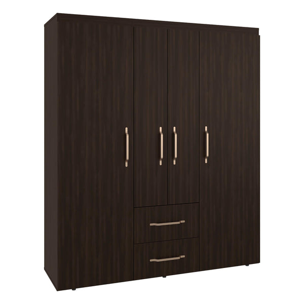 English Elm Stained Walnut Four Door Wardrobe with Rods Shelves and Drawers for Bedroom B062S01864
