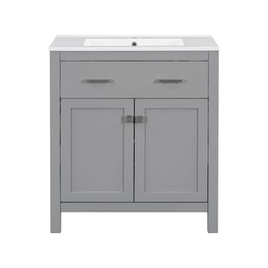 English Elm 30" Modern Bathroom Vanity with Ceramic Sink and Soft-Close Doors, Solid Wood MDF Build, Sleek Handles Gray N729P263155E