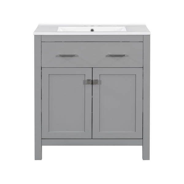 English Elm 30" Modern Bathroom Vanity with Ceramic Sink and Soft-Close Doors, Solid Wood MDF Build, Sleek Handles Gray N729P263155E