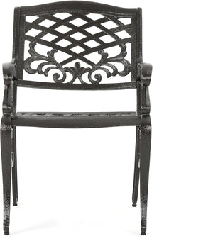 English Elm Christopher Knight Home® - Ravenna Bronze 6-Person Cast Aluminum Patio Dining Set with Floral Lattice Table, Rust-Resistant 54589.00BZE-6_57704.00